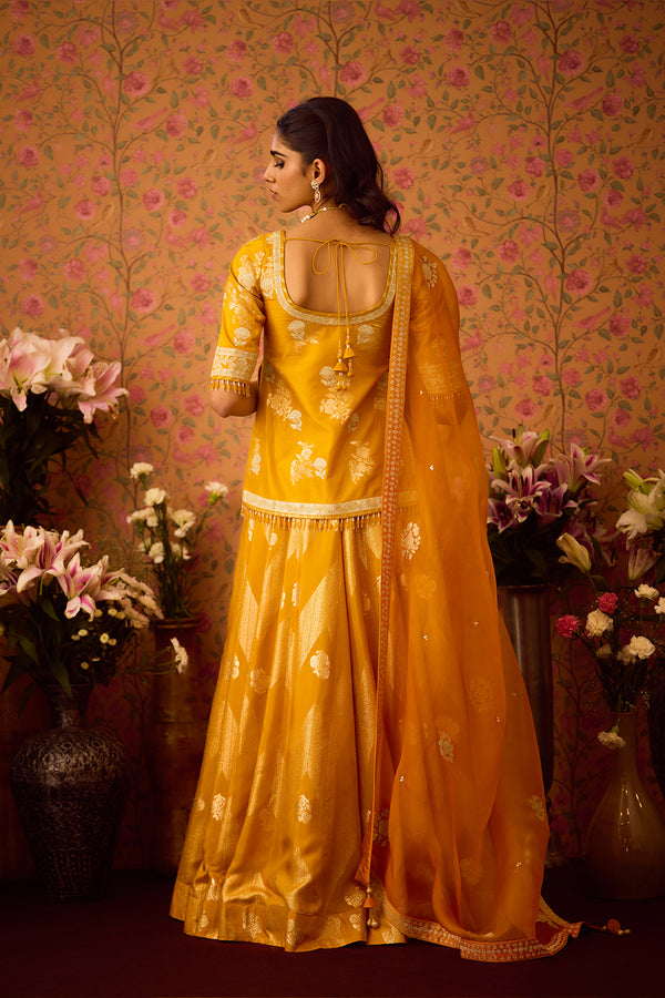 Golden Yellow Choli Lehenga Set.