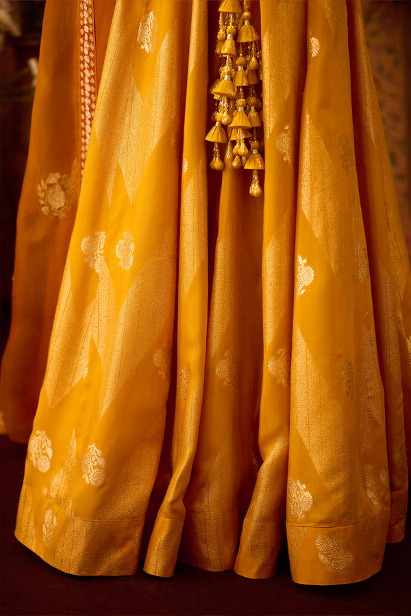 Golden Yellow Choli Lehenga Set.