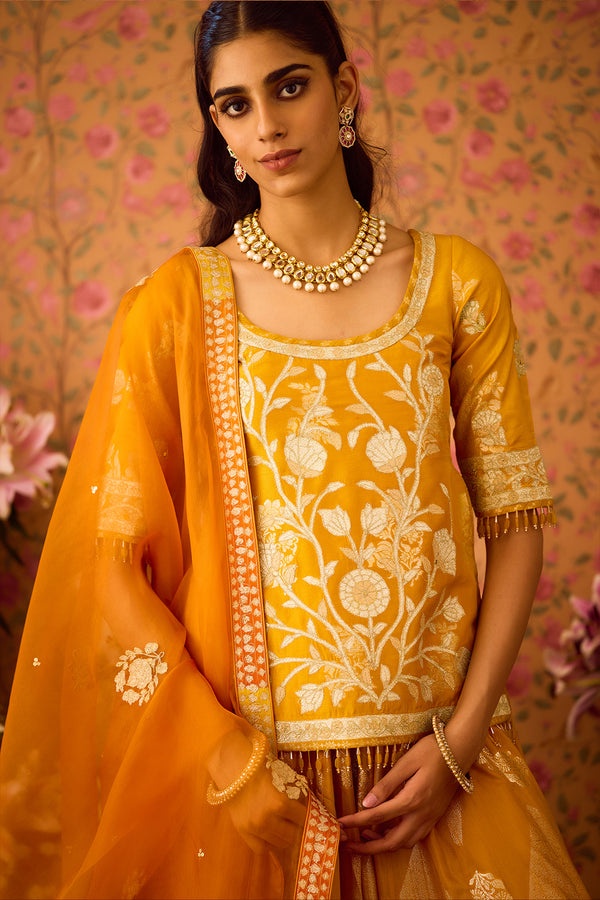 Golden Yellow Choli Lehenga Set.