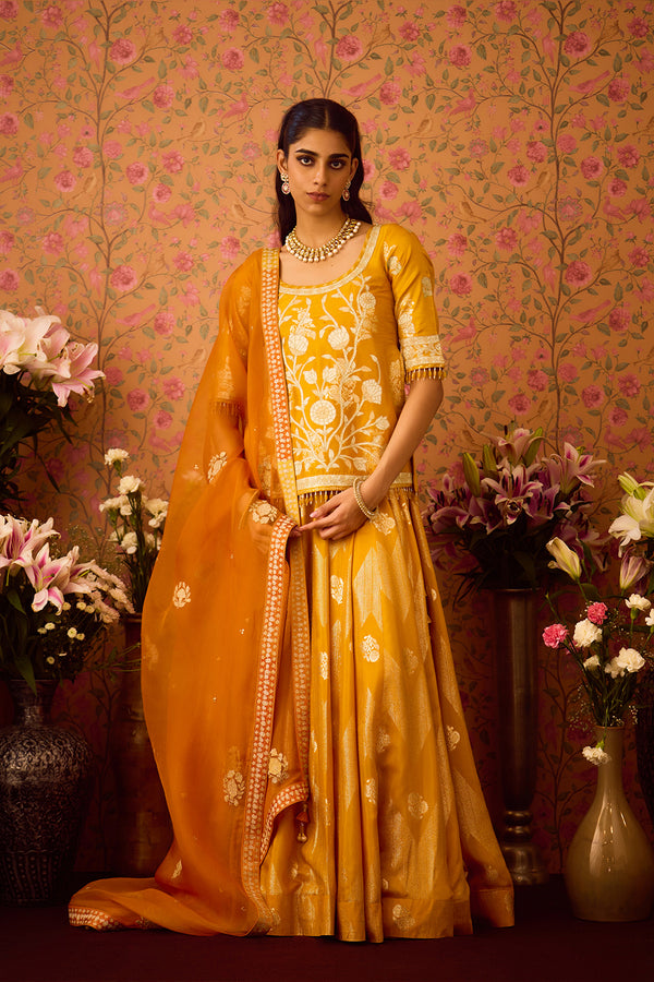 Golden Yellow Choli Lehenga Set.