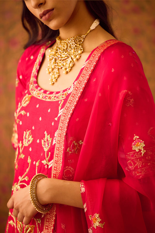 Scarlet Red Choli Lehenga Set.