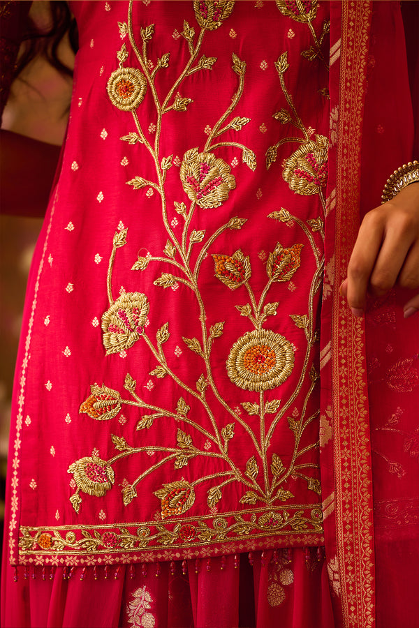 Scarlet Red Choli Lehenga Set.