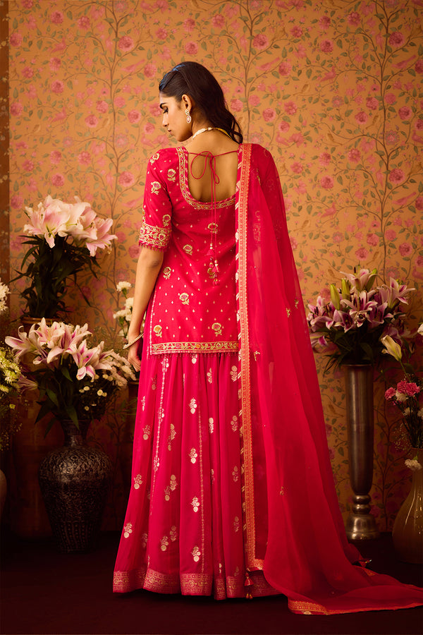 Scarlet Red Choli Lehenga Set.