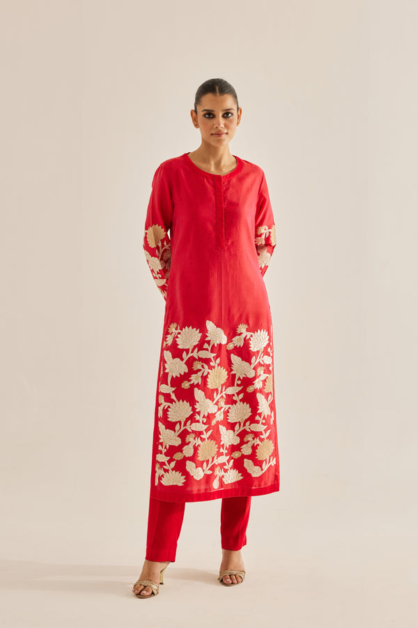 Red Maroon Kurta Set.