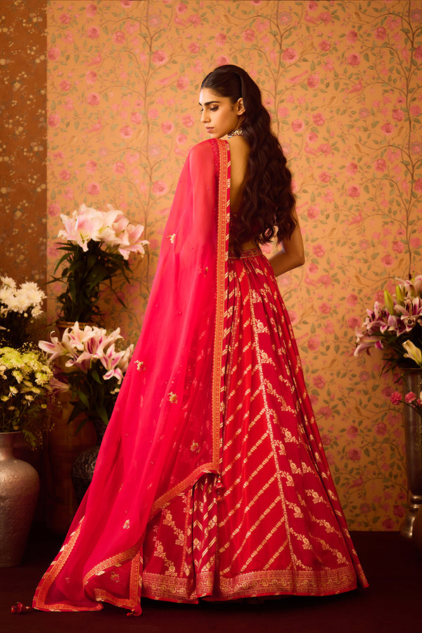 Scarlet Red Lehenga Set.