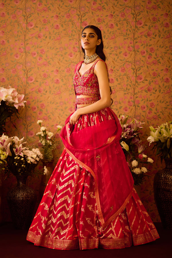 Scarlet Red Lehenga Set.