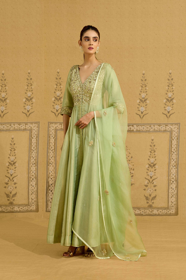 Nile Green Anarkali Set.