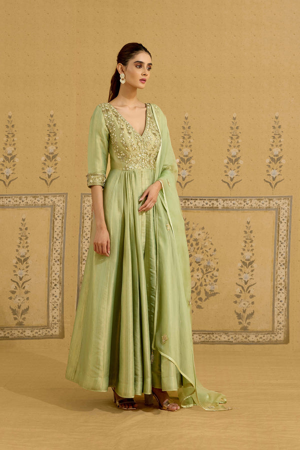 Nile Green Anarkali Set.