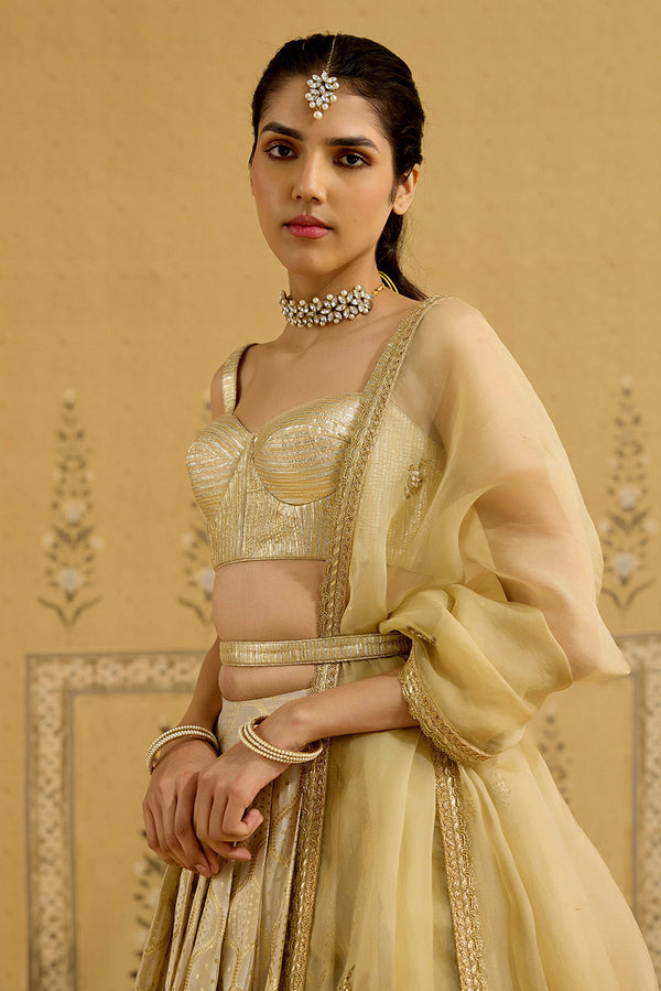 Golden Orange Lehenga Set.