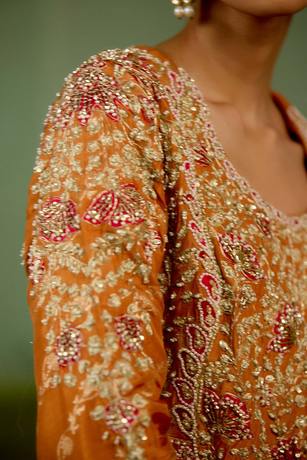 Golden Orange Anarkali Set.
