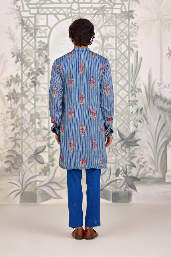 Blue Kurta & Waistcoat Set.