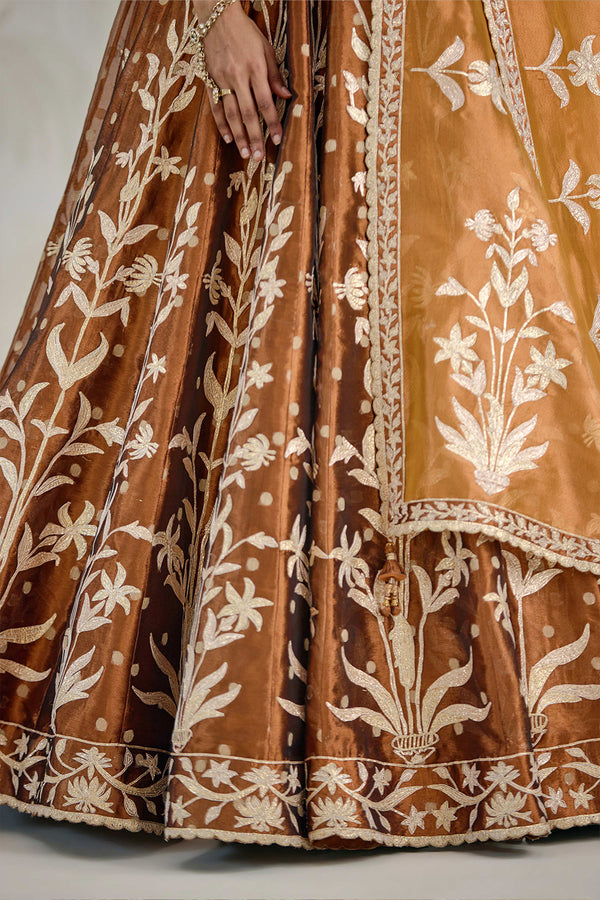 Coffee Brown Kurti-Lehenga Set.