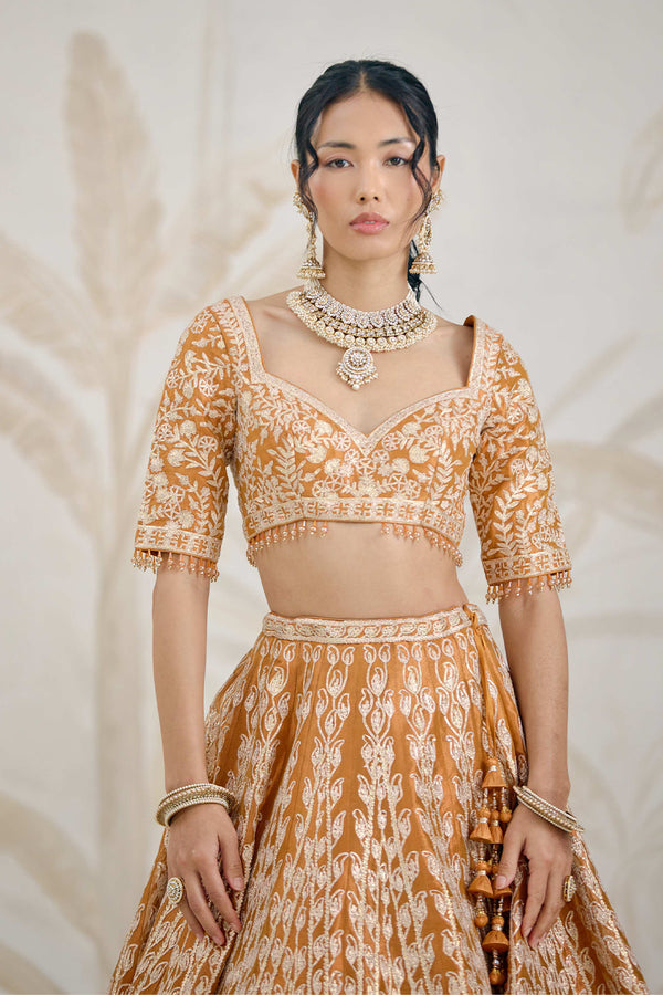 Burnt Orange Gold Lehenga Set