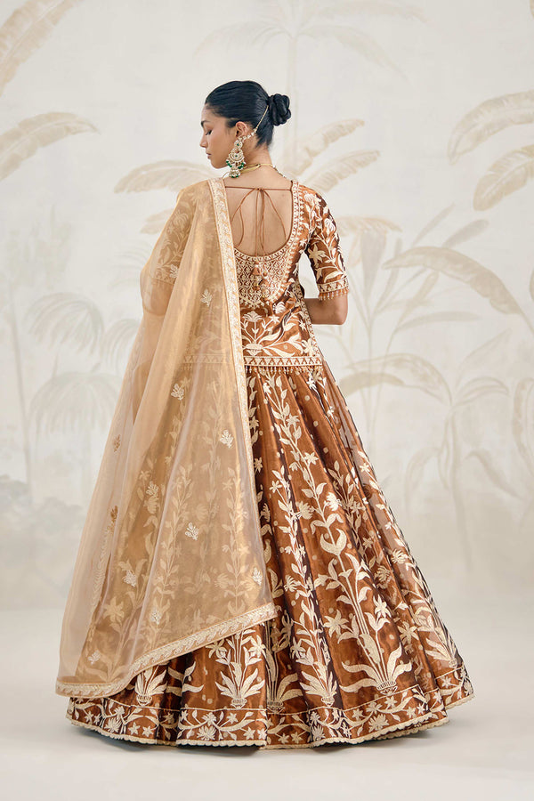 Coffee Brown Kurti-Lehenga Set.