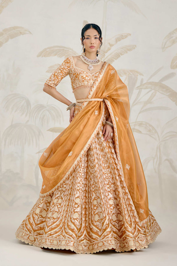 Burnt Orange Gold Lehenga Set