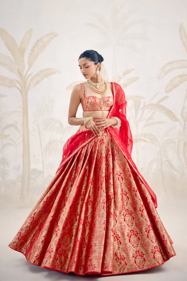 Ribbon Red Lehenga Set.