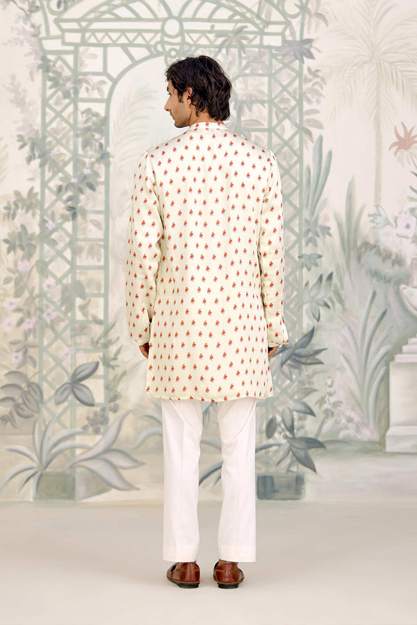 Off-White Kurta & Waistcoat Set.