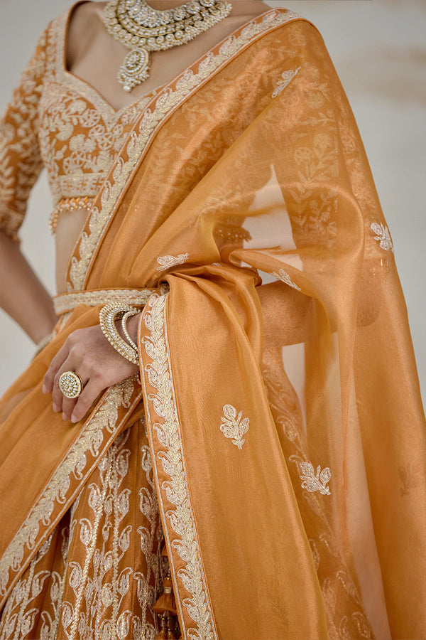 Burnt Orange Gold Lehenga Set