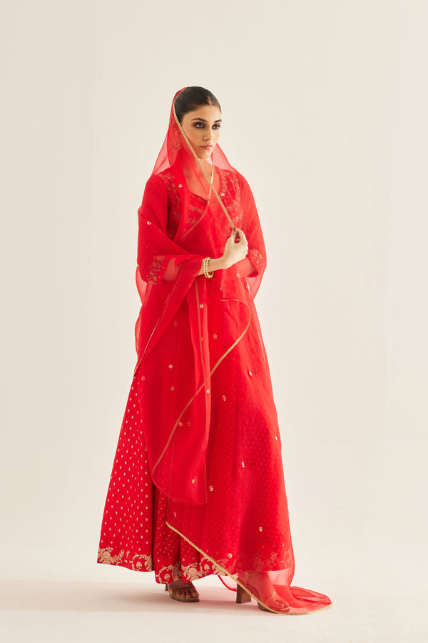 Red Anarkali Set