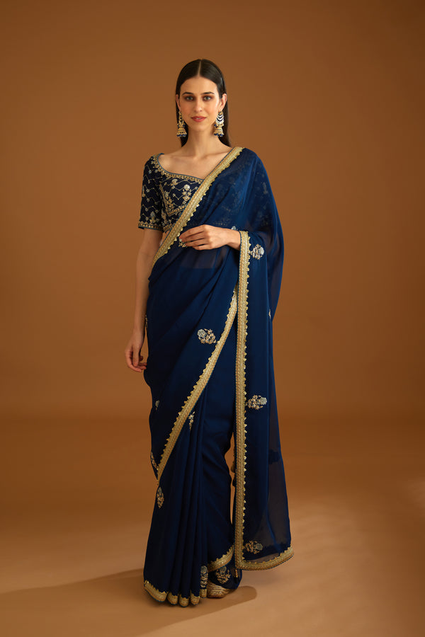 Midnight Blue Saree Set.