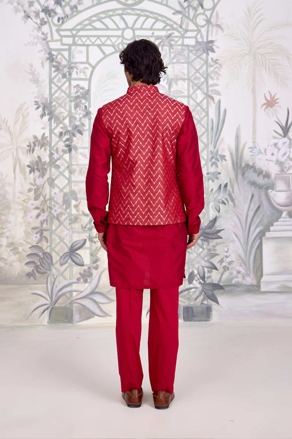 Maroon Kurta & Waistcoat Set.