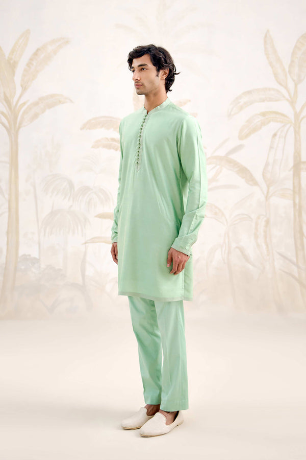 Sea Green Kurta & Waistcoat Set.