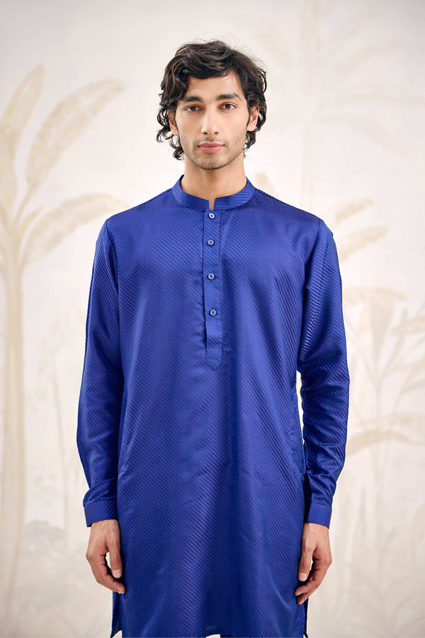 Midnight Blue Kurta & Waistcoat Set.