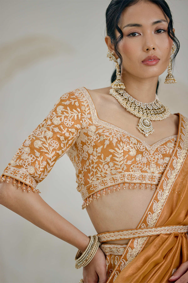 Burnt Orange Gold Lehenga Set