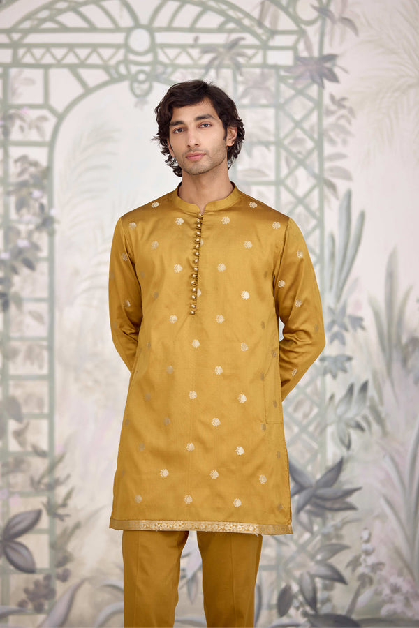 Mustard Kurta & Waistcoat Set.