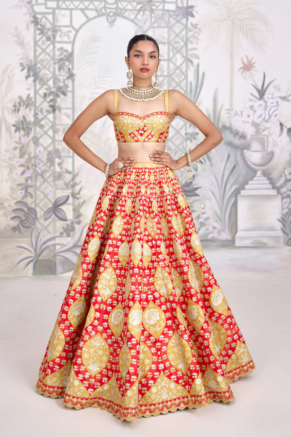 Red Orange Lehenga Set
