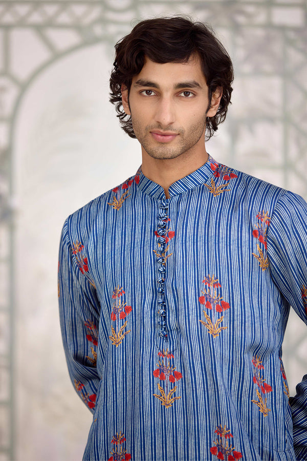 Blue Kurta & Waistcoat Set.
