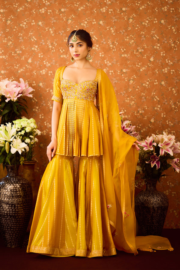 Golden Yellow Sharara Set.