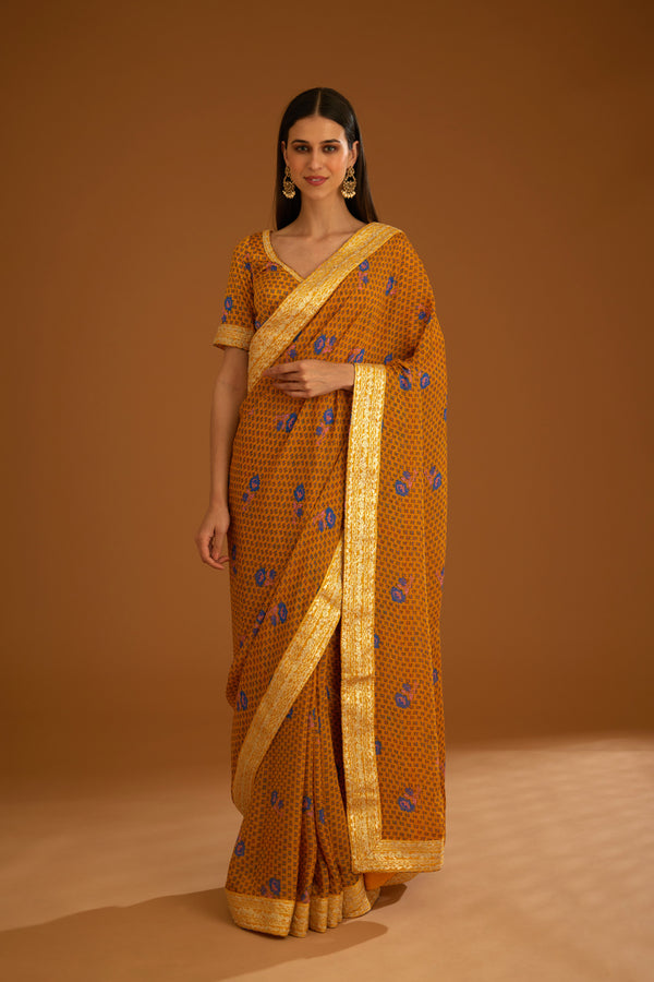 Mustard Yellow Saree Set.