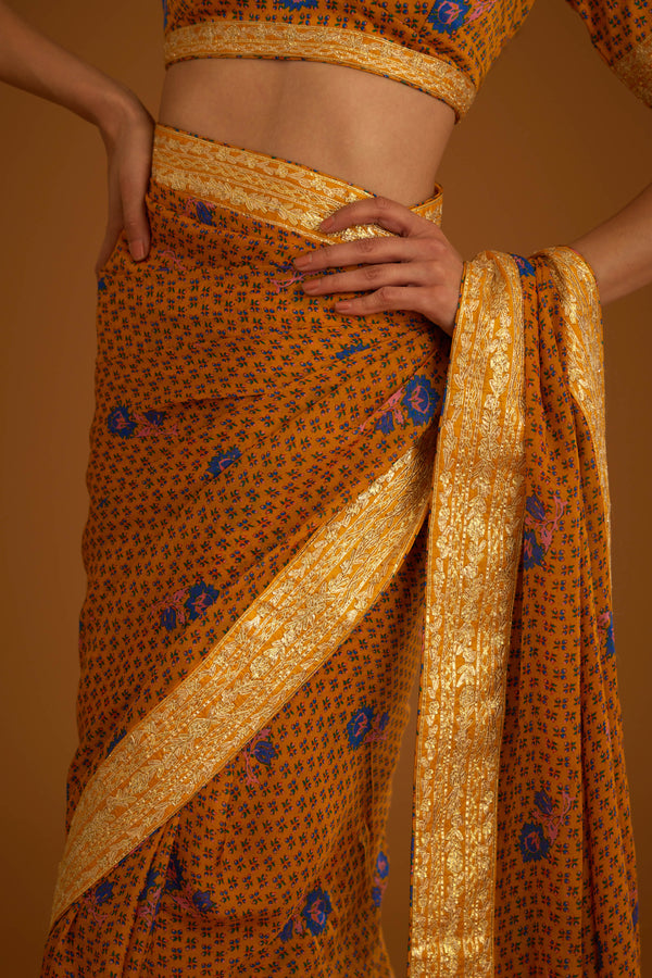 Mustard Yellow Saree Set.