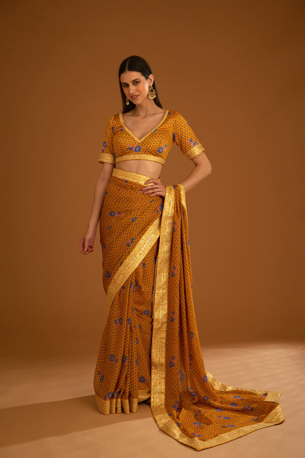 Mustard Yellow Saree Set.