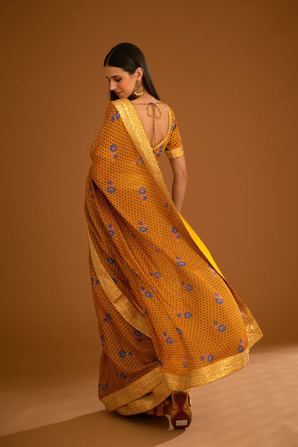 Mustard Yellow Saree Set.