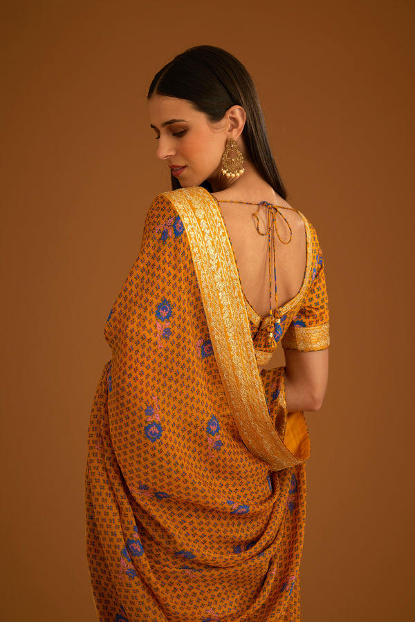 Mustard Yellow Saree Set.