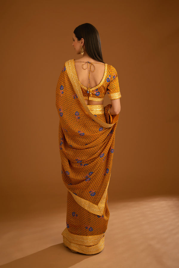 Mustard Yellow Saree Set.