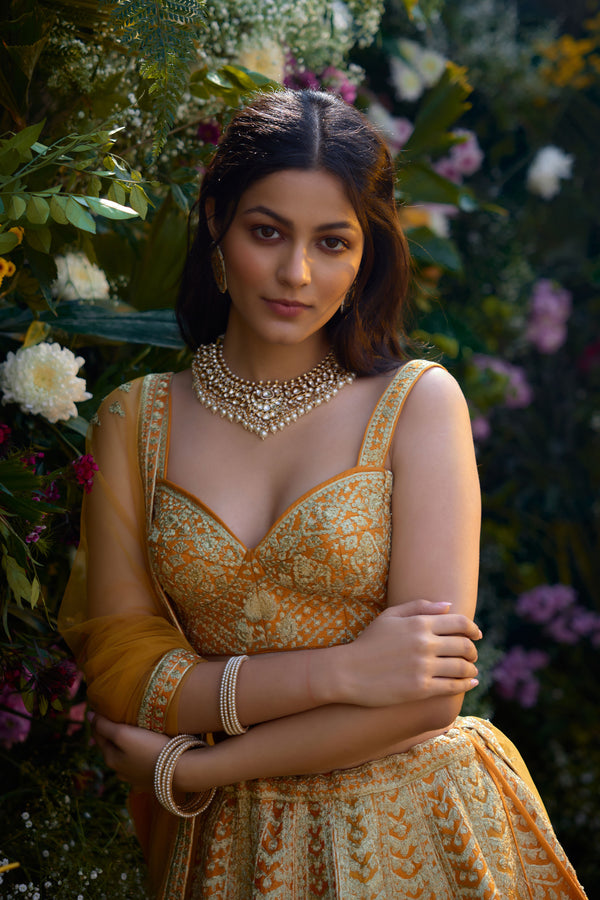 Apricot Yellow Lehenga Set