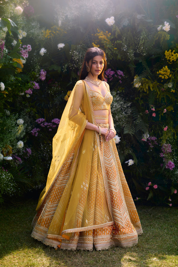 Apricot Yellow Lehenga Set