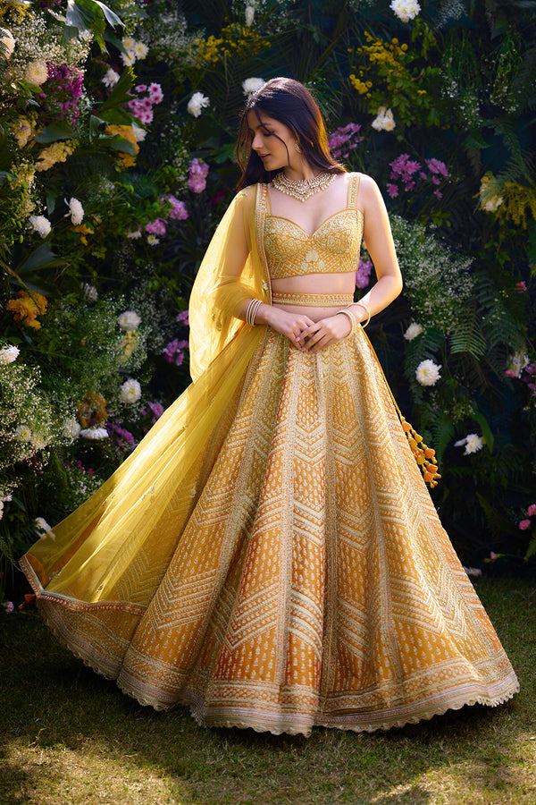 Apricot Yellow Lehenga Set