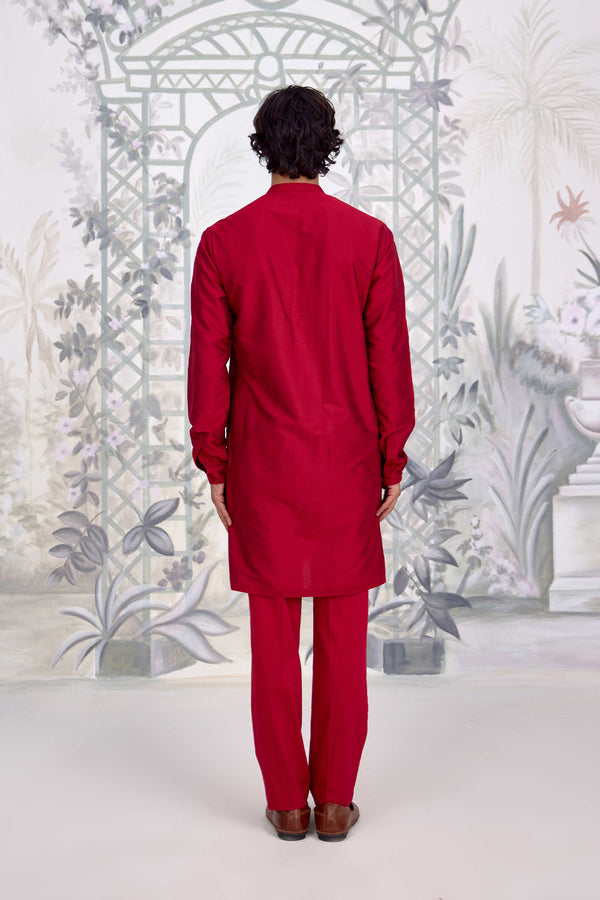 Maroon Kurta & Waistcoat Set.