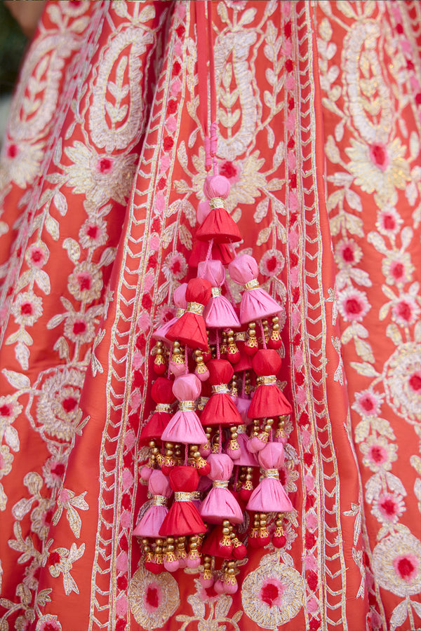 Vermilion Orange Lehenga Set.