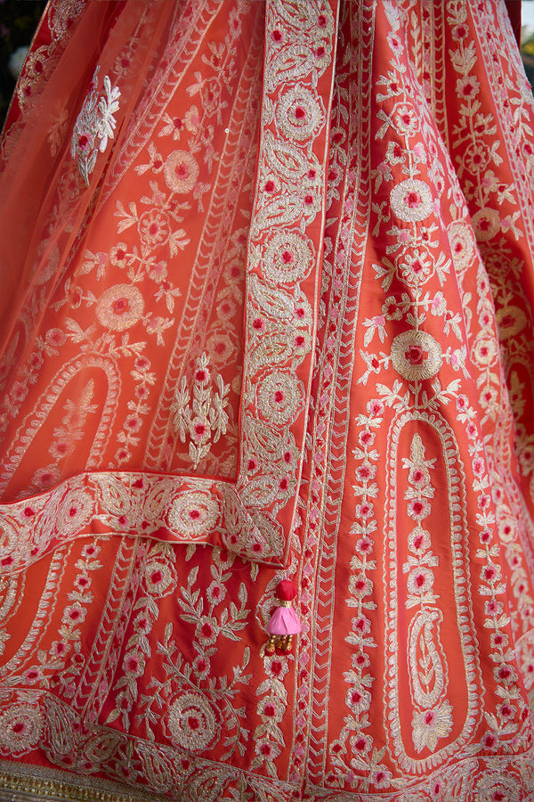 Vermilion Orange Lehenga Set.