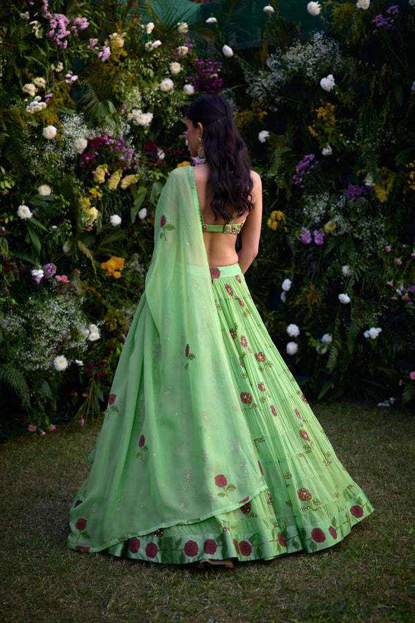 Macaw Green Lehenga Set.