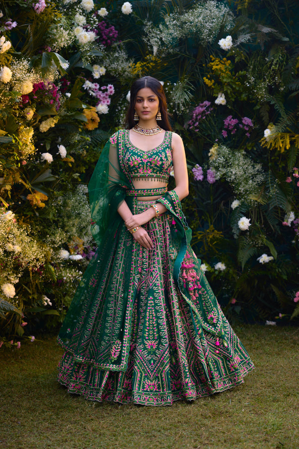 Deep Forest Green Lehenga Set.