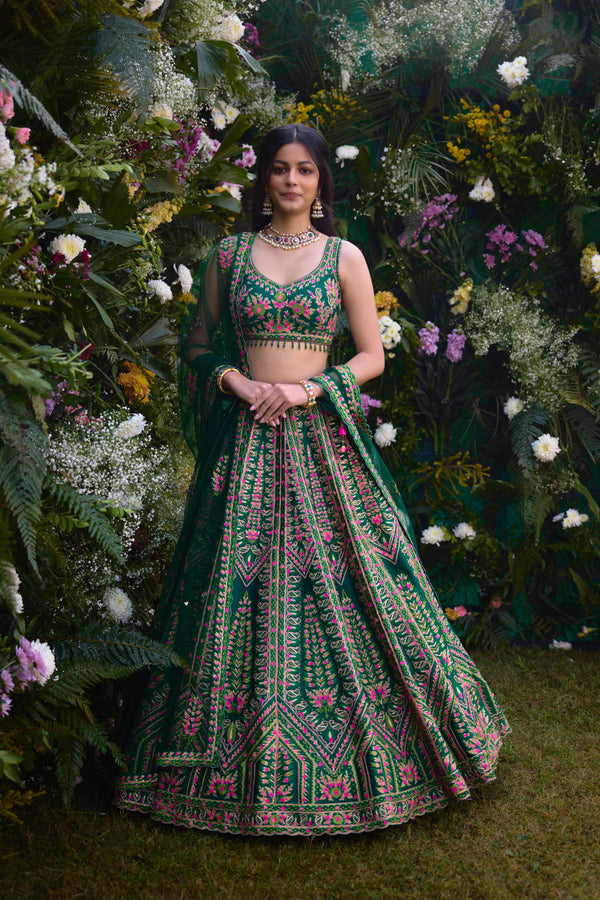 Deep Forest Green Lehenga Set.