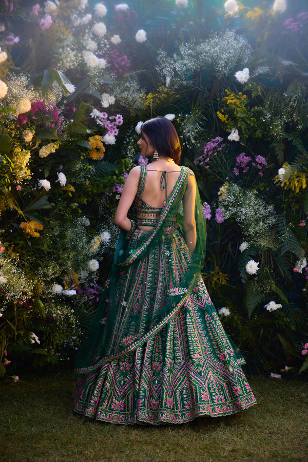 Deep Forest Green Lehenga Set.