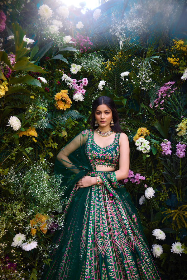 Deep Forest Green Lehenga Set.