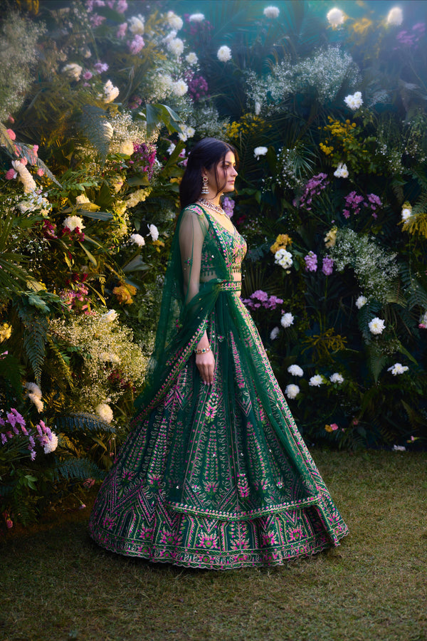 Deep Forest Green Lehenga Set.